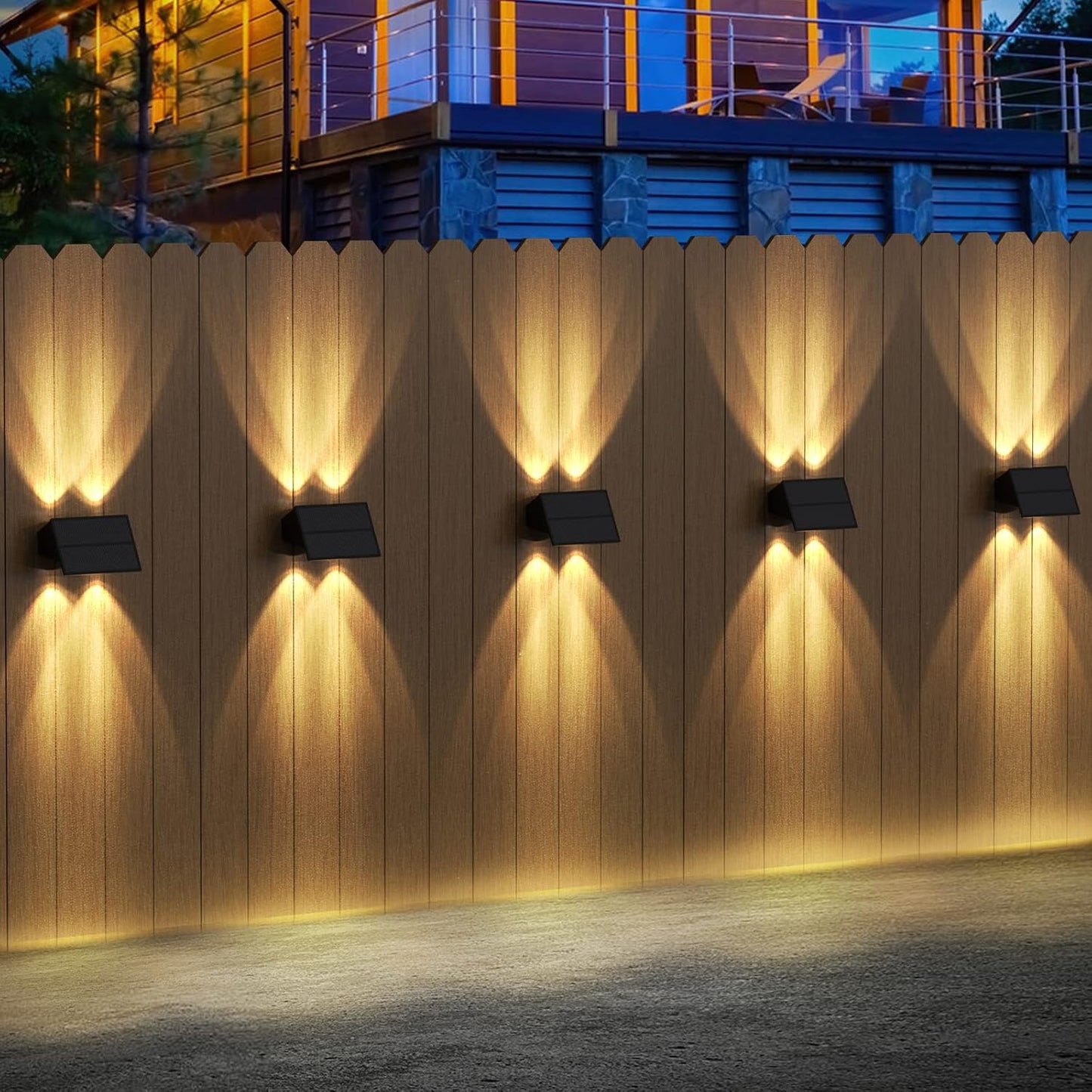 4 Pack Vkndoynt Solar Wall Lights Outdoor Waterproof Up/Down Lights for Grocery Store, Garage, Backyard - Solar Powered Fence Lights