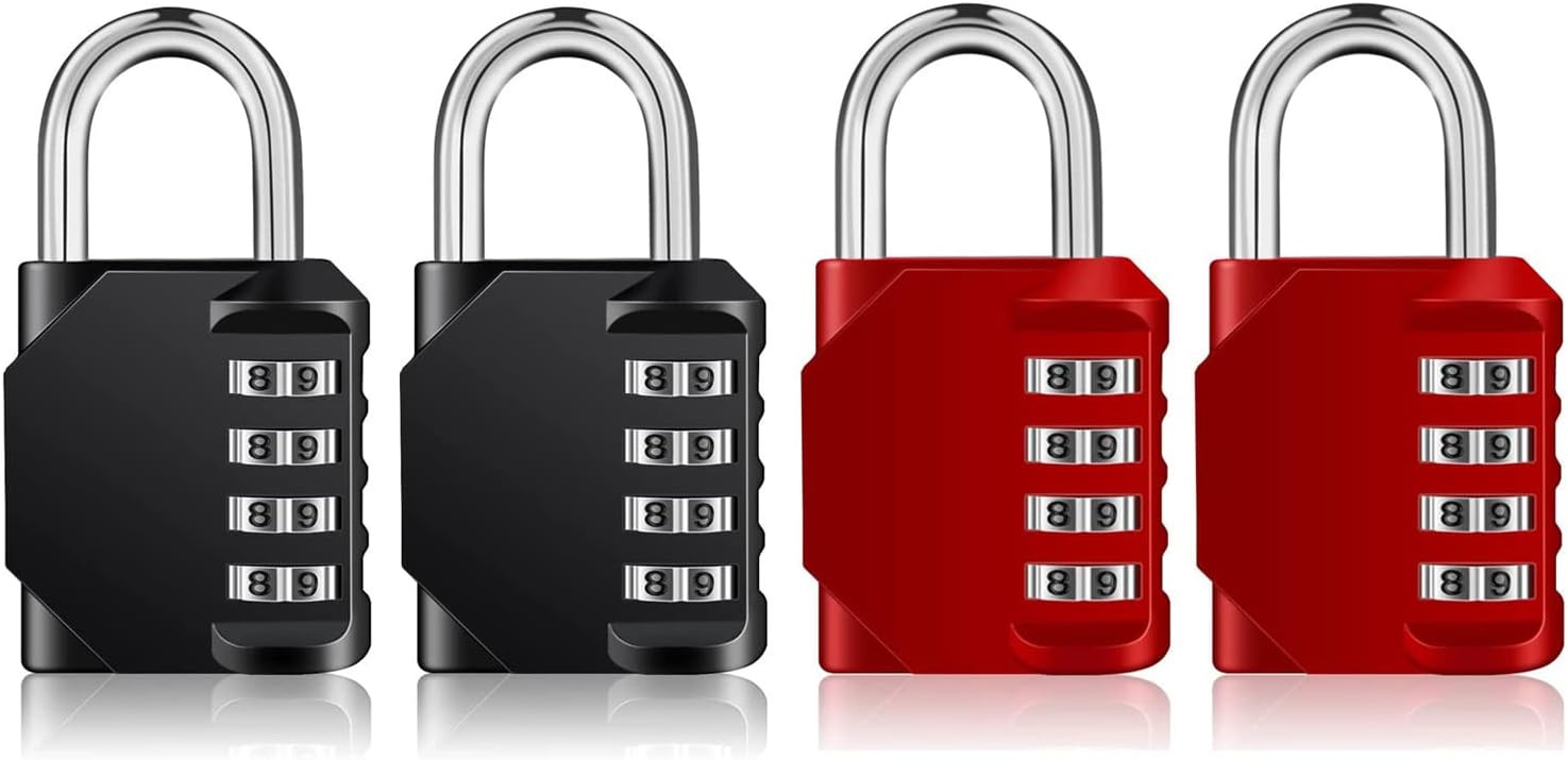 4 Pack Weatherproof Combination Padlocks for Gym, School, Gates, Doors - Set of 4 Digit Resettable Locks for Outdoor Use