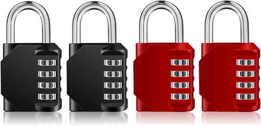 4 Pack Weatherproof Combination Padlocks for Gym, School, Gates, Doors - Set of 4 Digit Resettable Locks for Outdoor Use