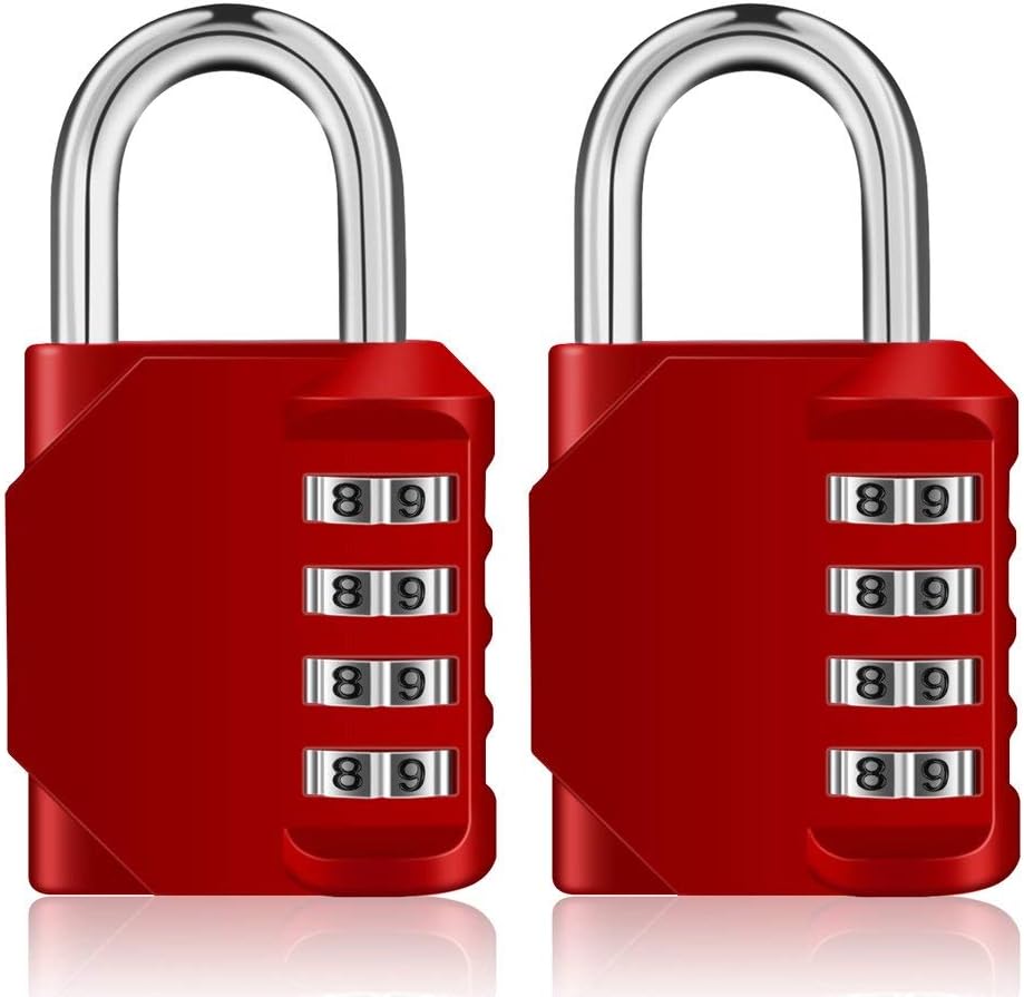 4 Pack Weatherproof Combination Padlocks for Gym, School, Gates, Doors - Set of 4 Digit Resettable Locks for Outdoor Use