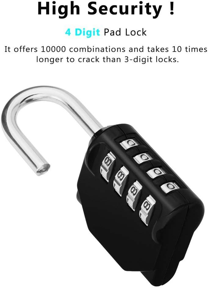 4 Pack Weatherproof Combination Padlocks for Gym, School, Gates, Doors - Set of 4 Digit Resettable Locks for Outdoor Use