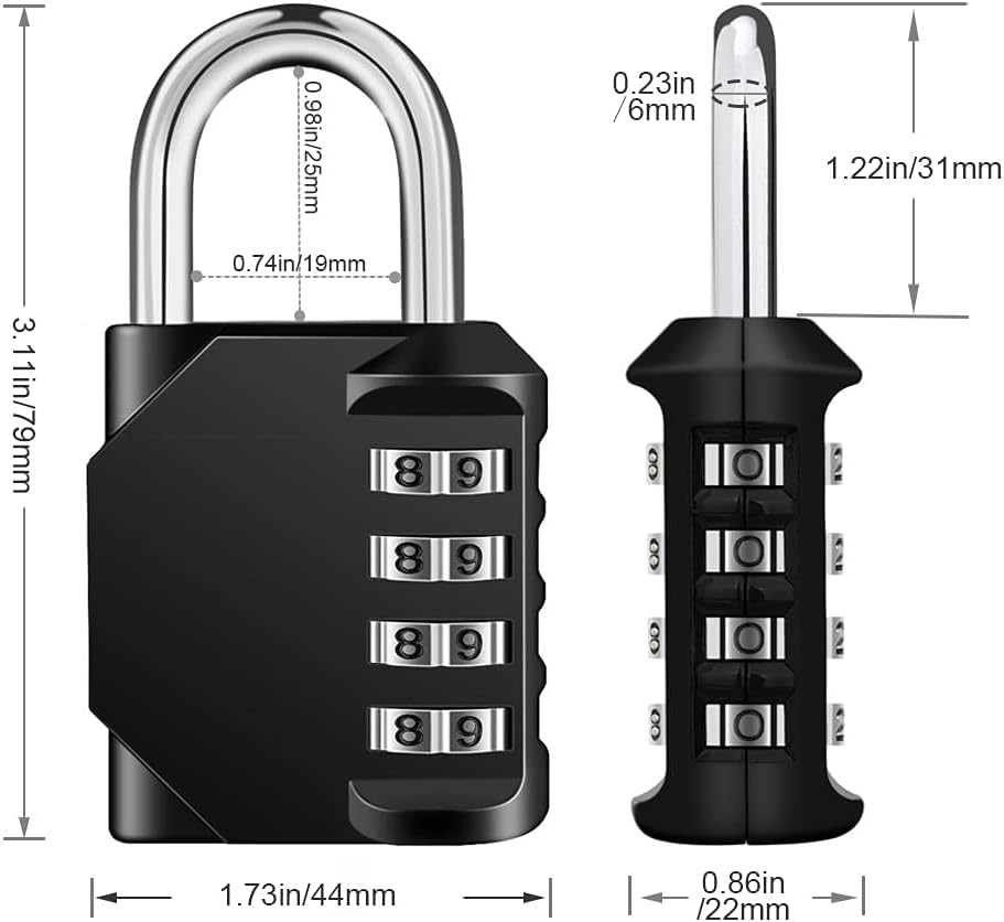 4 Pack Weatherproof Combination Padlocks for Gym, School, Gates, Doors - Set of 4 Digit Resettable Locks for Outdoor Use