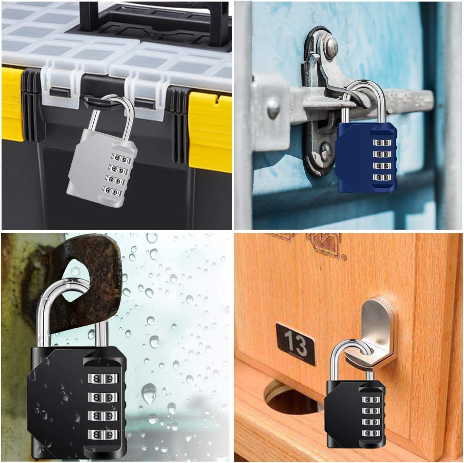 4 Pack Weatherproof Combination Padlocks for Gym, School, Gates, Doors - Set of 4 Digit Resettable Locks for Outdoor Use