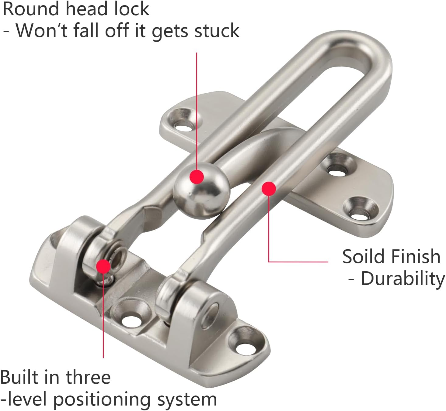 4 Pack WellMade Swing Bar Door Security Latch for Kids Safety and Home Security - Satin Nickel