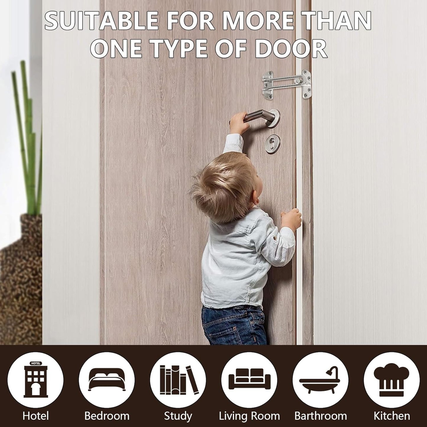 4 Pack WellMade Swing Bar Door Security Latch for Kids Safety and Home Security - Satin Nickel