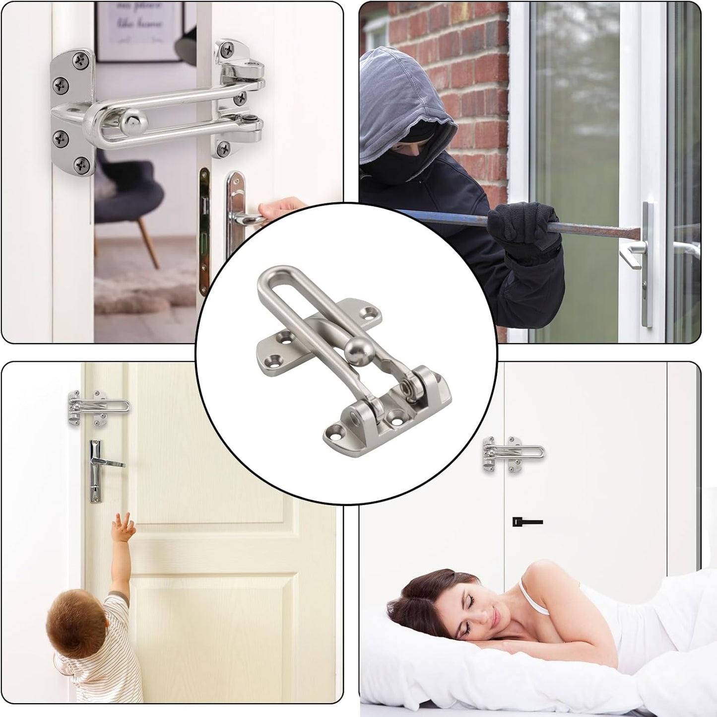 4 Pack WellMade Swing Bar Door Security Latch for Kids Safety and Home Security - Satin Nickel