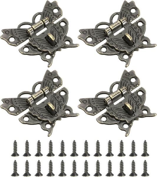 4 Pcs Butterfly Decorative Retro Box Toggle Latch with Padlock Hole - Bronze