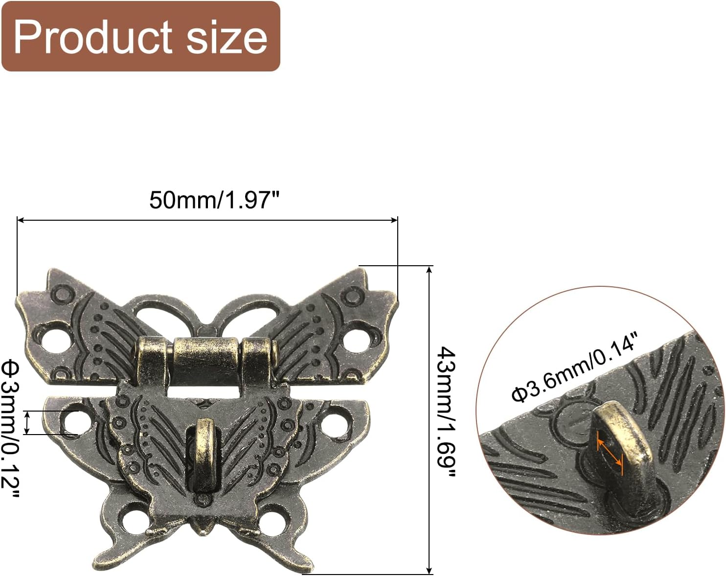 4 Pcs Butterfly Decorative Retro Box Toggle Latch with Padlock Hole - Bronze