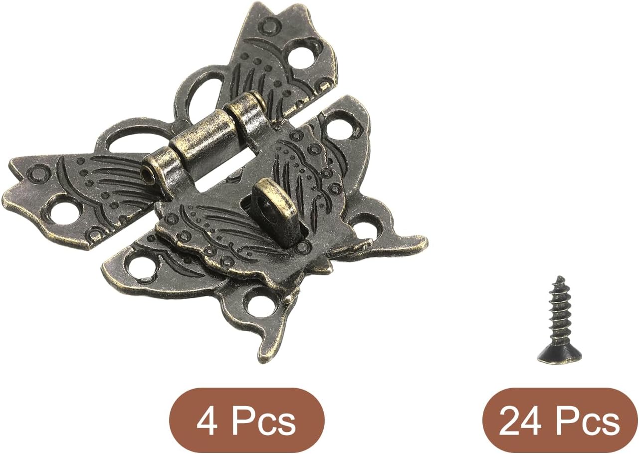 4 Pcs Butterfly Decorative Retro Box Toggle Latch with Padlock Hole - Bronze