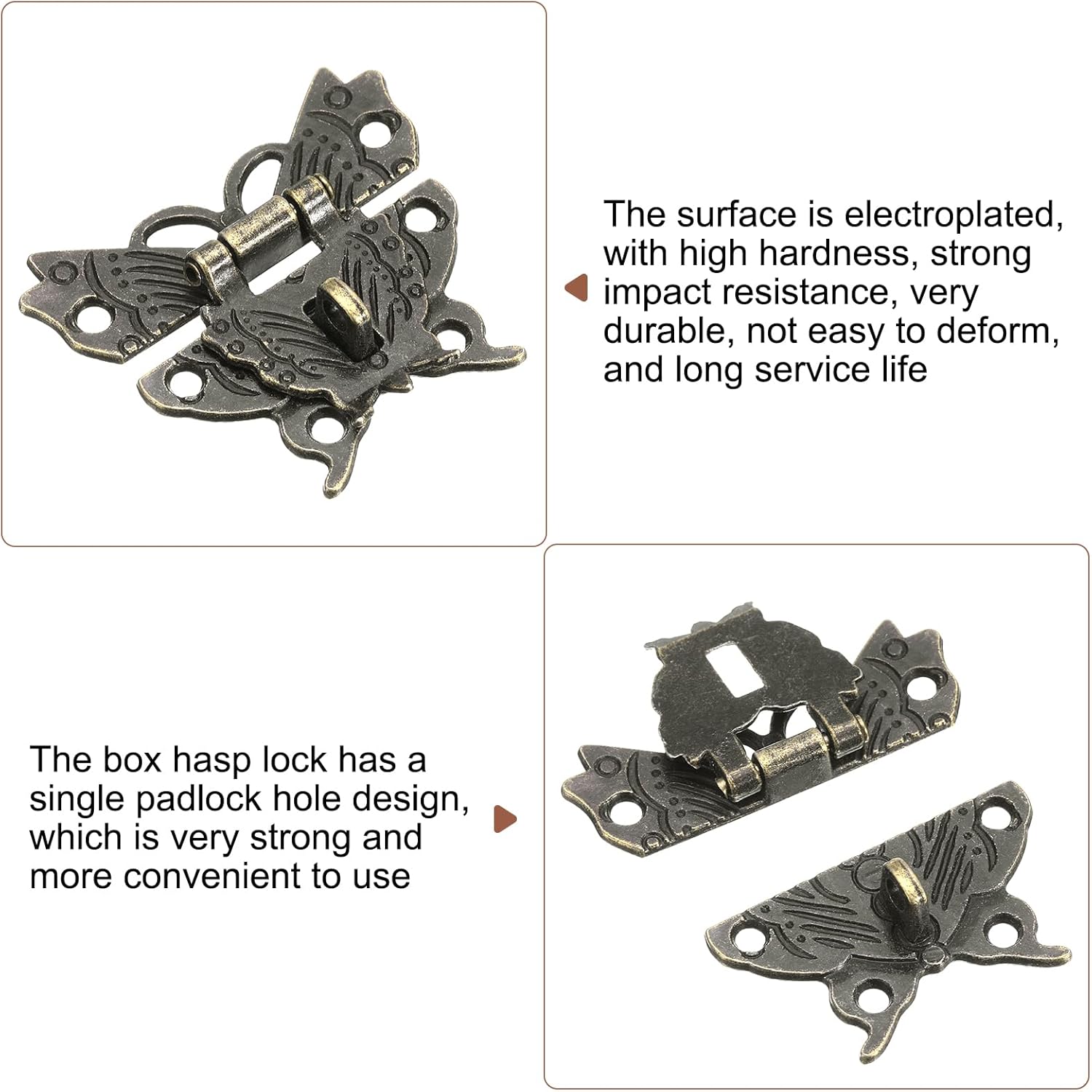 4 Pcs Butterfly Decorative Retro Box Toggle Latch with Padlock Hole - Bronze