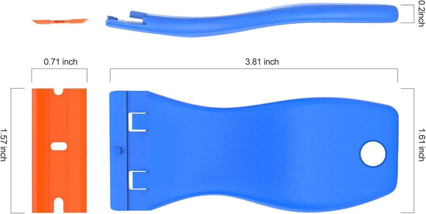 4 Pcs Plastic Razor Blade Scraper Set with 120 Blades - Label Decal & Adhesive Remover for Kitchen Appliances, Windows, Stickers & Paints