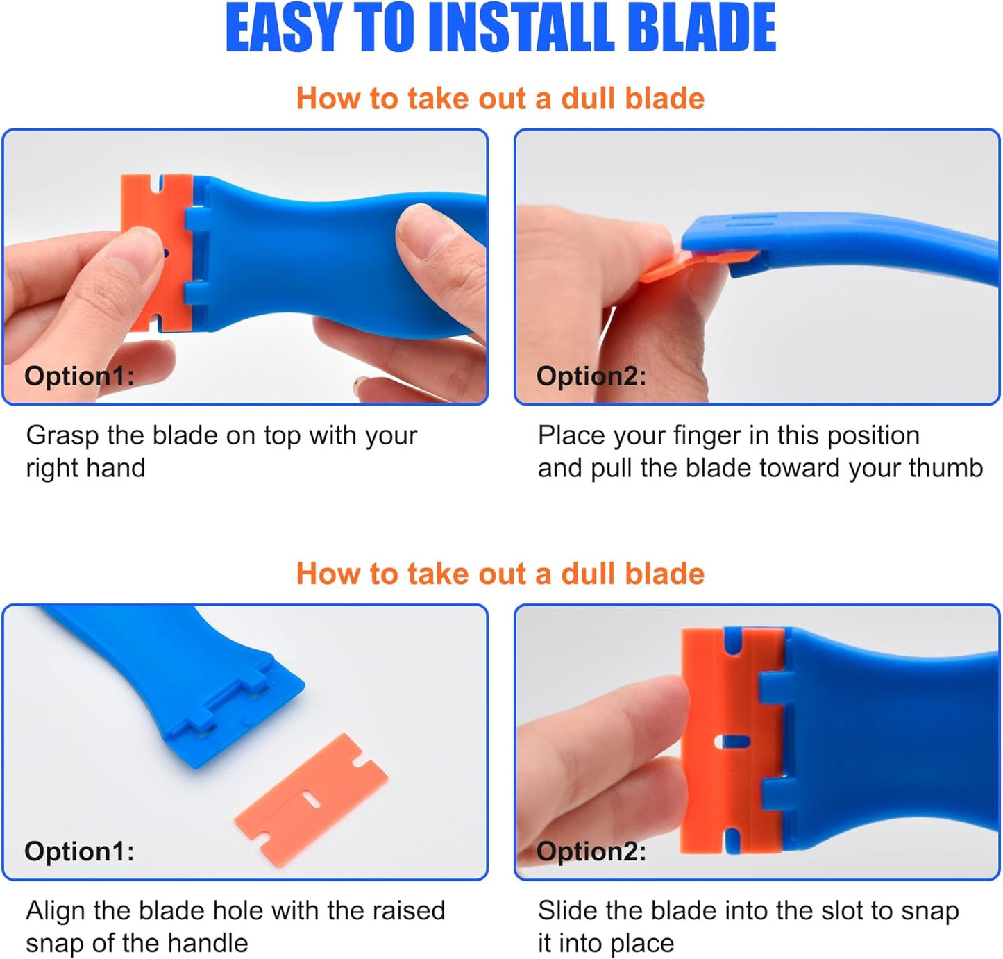 4 Pcs Plastic Razor Blade Scraper Set with 120 Blades - Label Decal & Adhesive Remover for Kitchen Appliances, Windows, Stickers & Paints