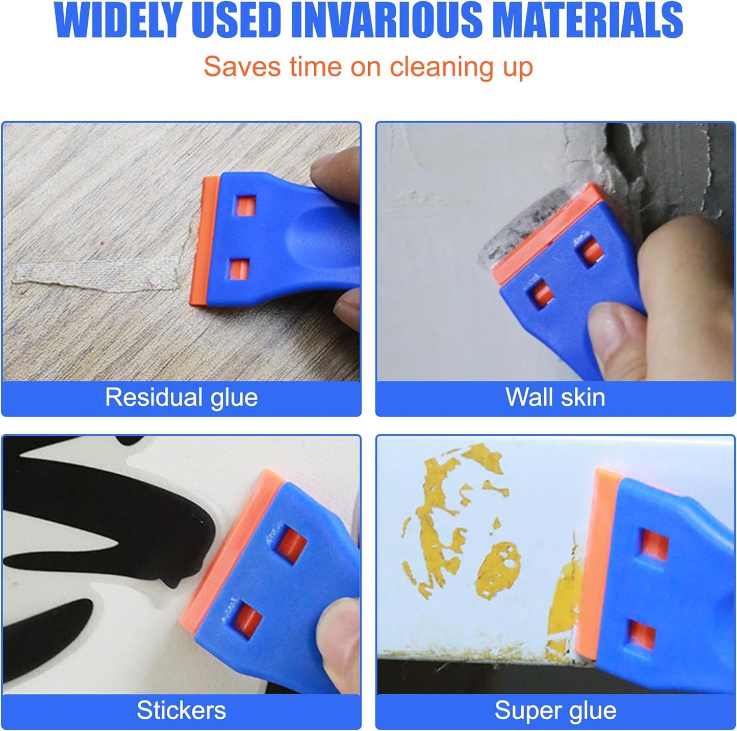 4 Pcs Plastic Razor Blade Scraper Set with 120 Blades - Label Decal & Adhesive Remover for Kitchen Appliances, Windows, Stickers & Paints