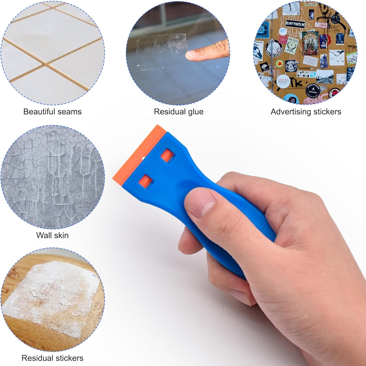 4 Pcs Plastic Razor Blade Scraper Set with 120 Blades - Label Decal & Adhesive Remover for Kitchen Appliances, Windows, Stickers & Paints