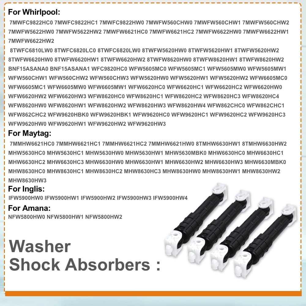 4 Pcs Washer Shock Absorbers Compatible with Maytag Whirlpool Sears - Replaces W10261492, W10312625, W10163171, W10159465 - WISLULU W11415987 W11316766 AP6016018 AP6871890 PS11749301