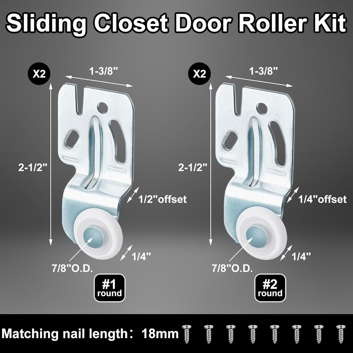 4-Piece Closet Sliding Door Hardware Kit for Top Hung Bypass Kitchen Doors, Fits 3/4" to 1-3/8" Thick Doors