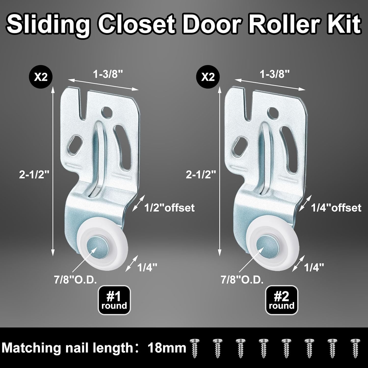 4-Piece Closet Sliding Door Hardware Kit for Top Hung Bypass Kitchen Doors, Fits 3/4" to 1-3/8" Thick Doors