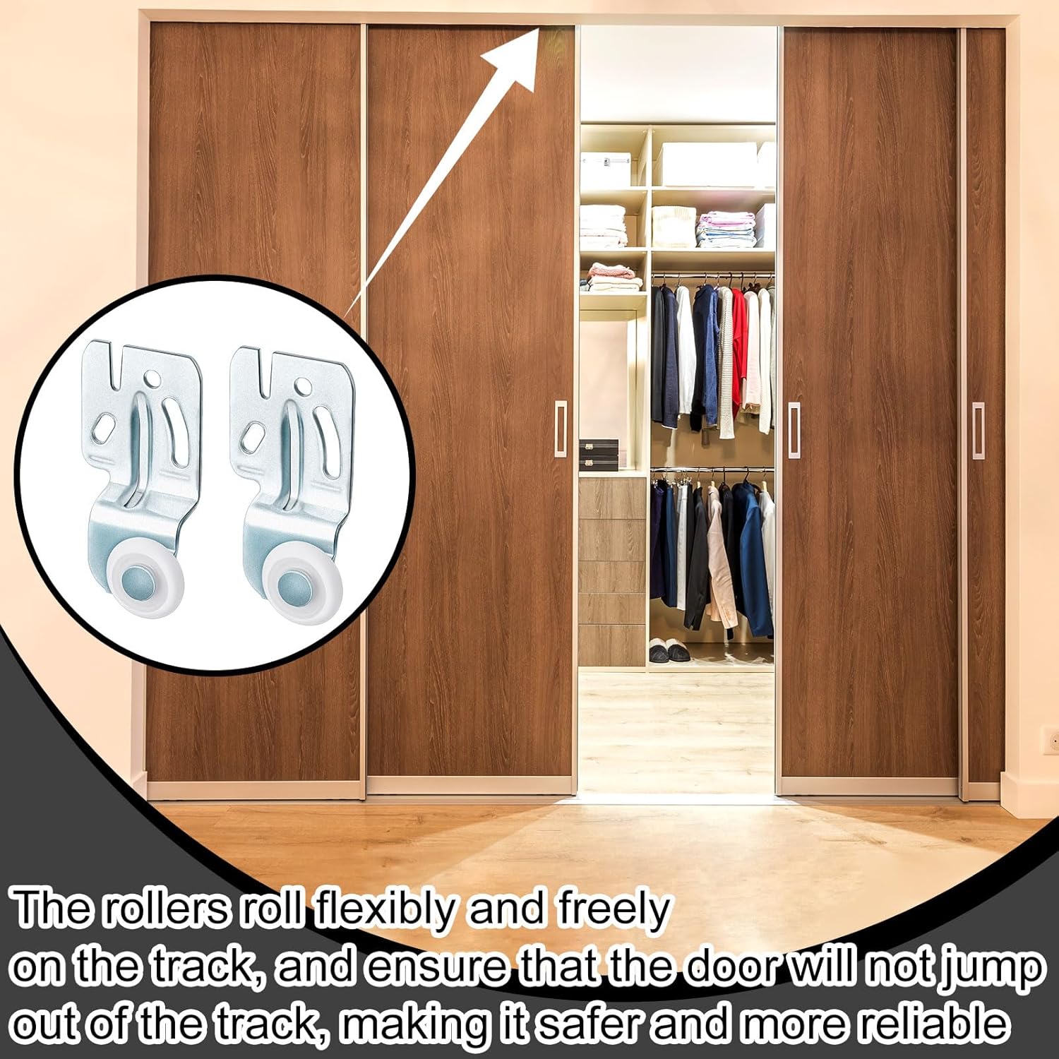 4-Piece Closet Sliding Door Hardware Kit for Top Hung Bypass Kitchen Doors, Fits 3/4" to 1-3/8" Thick Doors