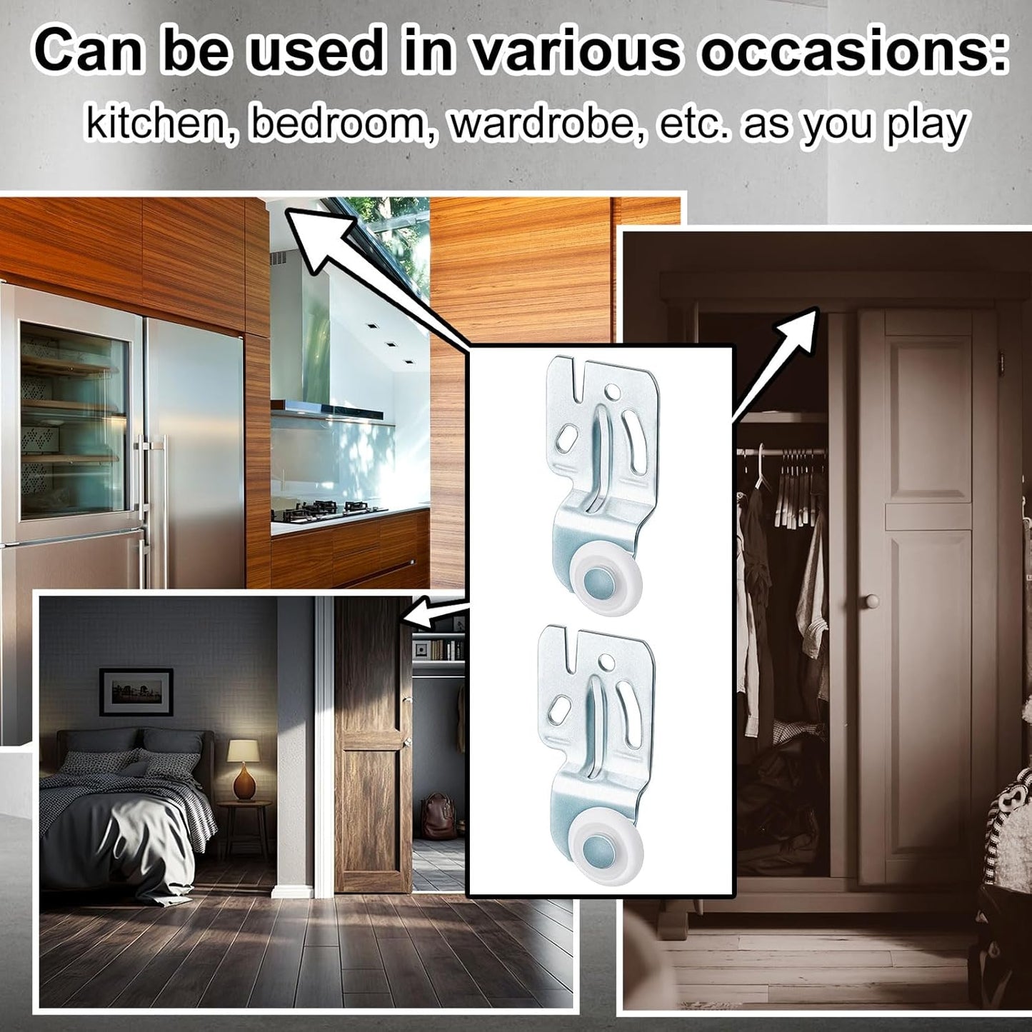 4-Piece Closet Sliding Door Hardware Kit for Top Hung Bypass Kitchen Doors, Fits 3/4" to 1-3/8" Thick Doors
