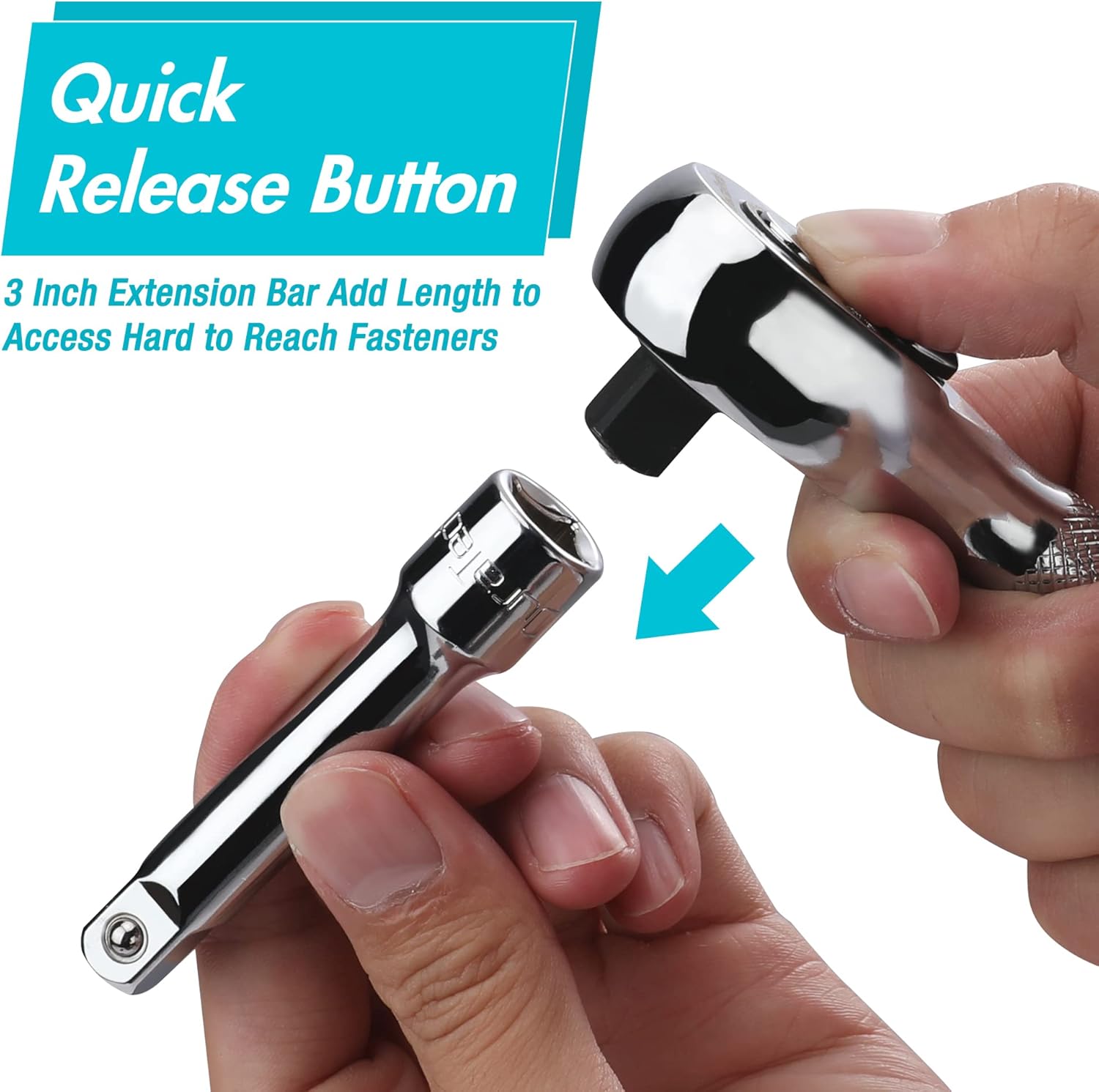 4-Piece DURATECH Stubby Ratchet Set with Extension Bars, 1/4" and 3/8" Ratchets, 72-T Reversible Head, Chrome Plated Finish