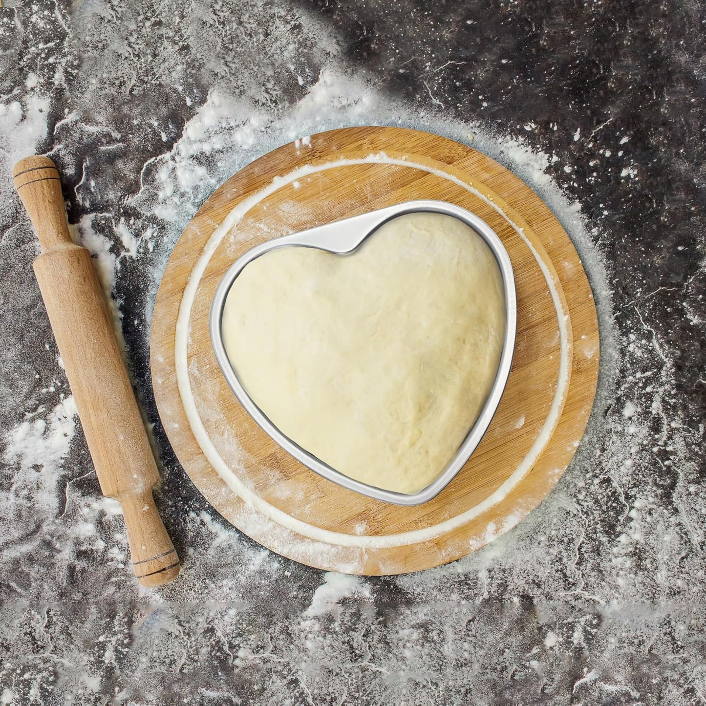 4-Piece Heart Shaped Aluminum Pans Set - Non-Stick Cake Tray Mold Tin Pack - 5", 6", 8", 10" Sizes - Removable Bottom - Quiche, Muffin, Chocolate Baking - Silver Color