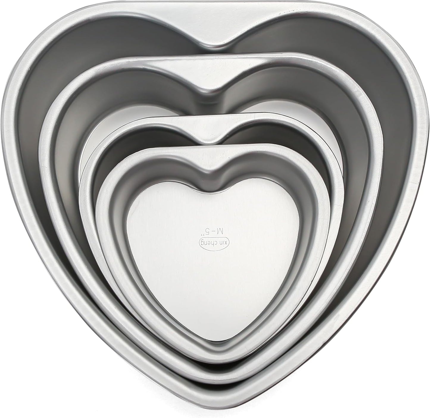 4-Piece Heart Shaped Aluminum Pans Set - Non-Stick Cake Tray Mold Tin Pack - 5", 6", 8", 10" Sizes - Removable Bottom - Quiche, Muffin, Chocolate Baking - Silver Color