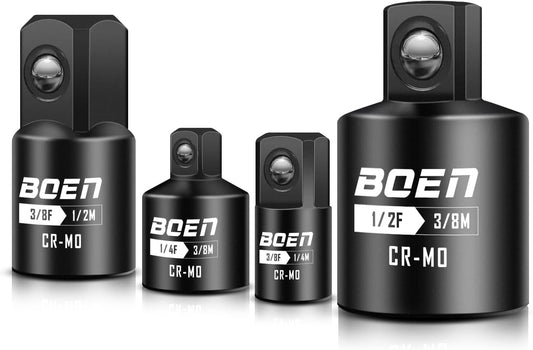 4-Piece Impact Socket Adapter Set with 1/4", 3/8", 1/2" Drive - SAE Impact Converter Set for Impact Wrench - Cr-Mo Steel