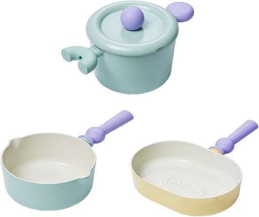 4-Piece Neoflam Better Finger Cookware Set in Mint and Yellow with Ceramic Coating for Kitchen