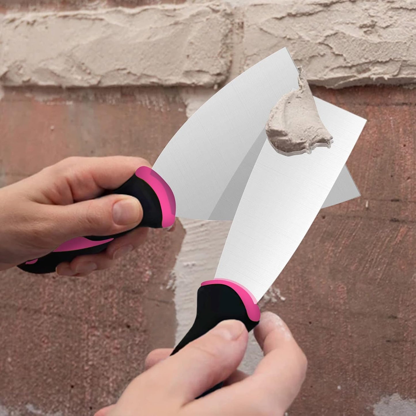 4-Piece Stainless Steel Putty Knife Set with Plastic Handle - Paint Scraper for Cleaning, Decorating, DIY - DEKEones - Pink