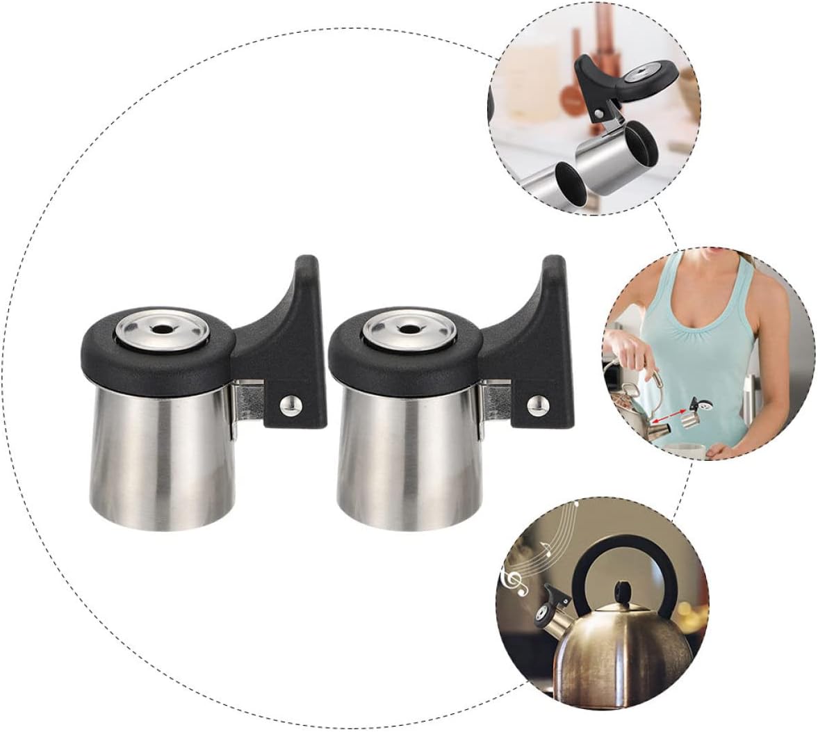 4-Piece Stainless Steel Tea Kettle Whistle Nozzle Alarm System - Stovetop Water Boiler Supplies