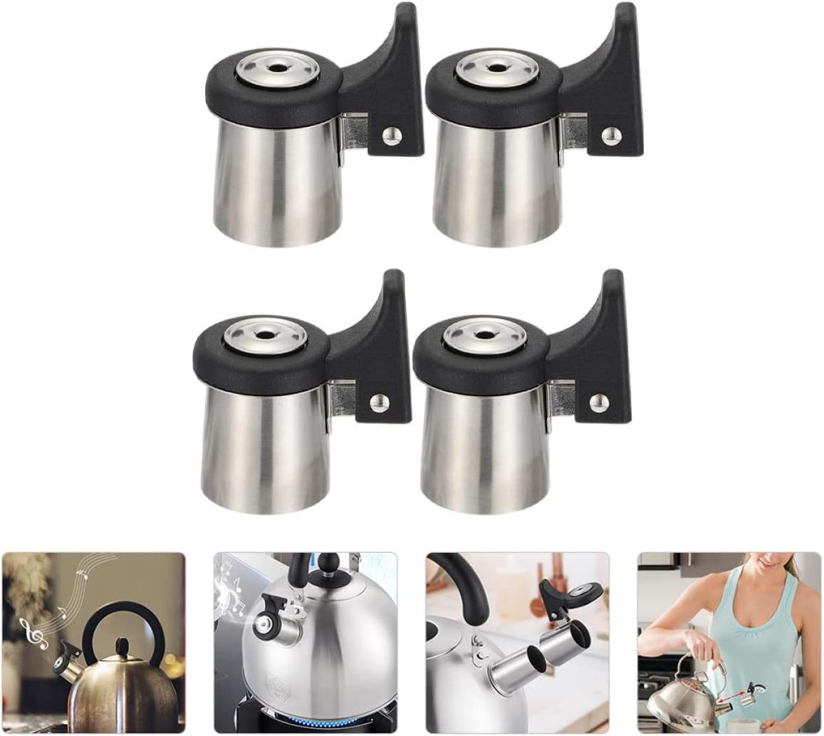 4-Piece Stainless Steel Tea Kettle Whistle Nozzle Alarm System - Stovetop Water Boiler Supplies