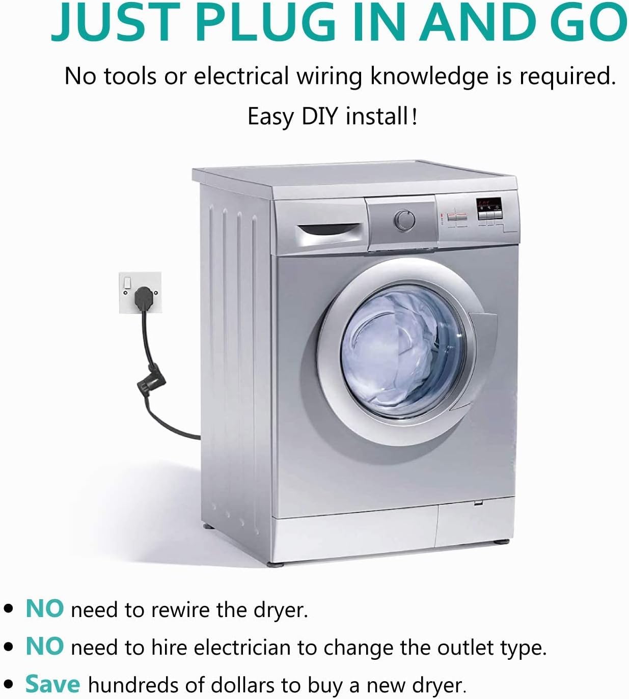 4 Prong Electric Dryer Plug Adapter NEMA 14-30P to 10-30R, 30A 125/250V 1.5FT - UL Compliant