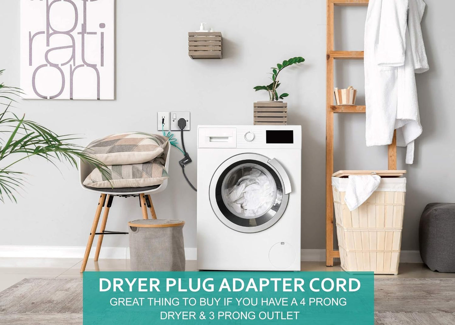 4 Prong to 3 Prong Dryer Adapter Cord - NEMA 10-30P Male to 14-30R Female 30 Amp Adaptor with Safety Ground Wire - 1.5FT