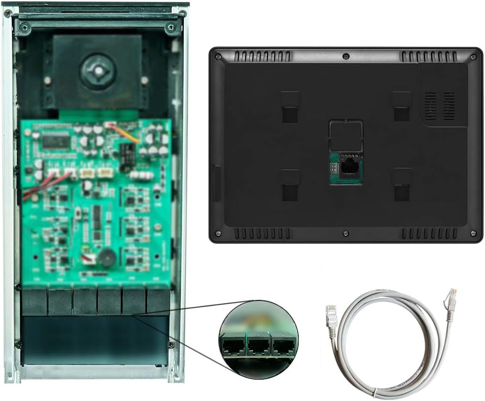 4 Units Apartment Intercom System with 7" Touch Monitor Video Door Phone Kits - Ethernet Connectivity, ID Keyfobs Unlock - Ideal for Home & Apartment Security