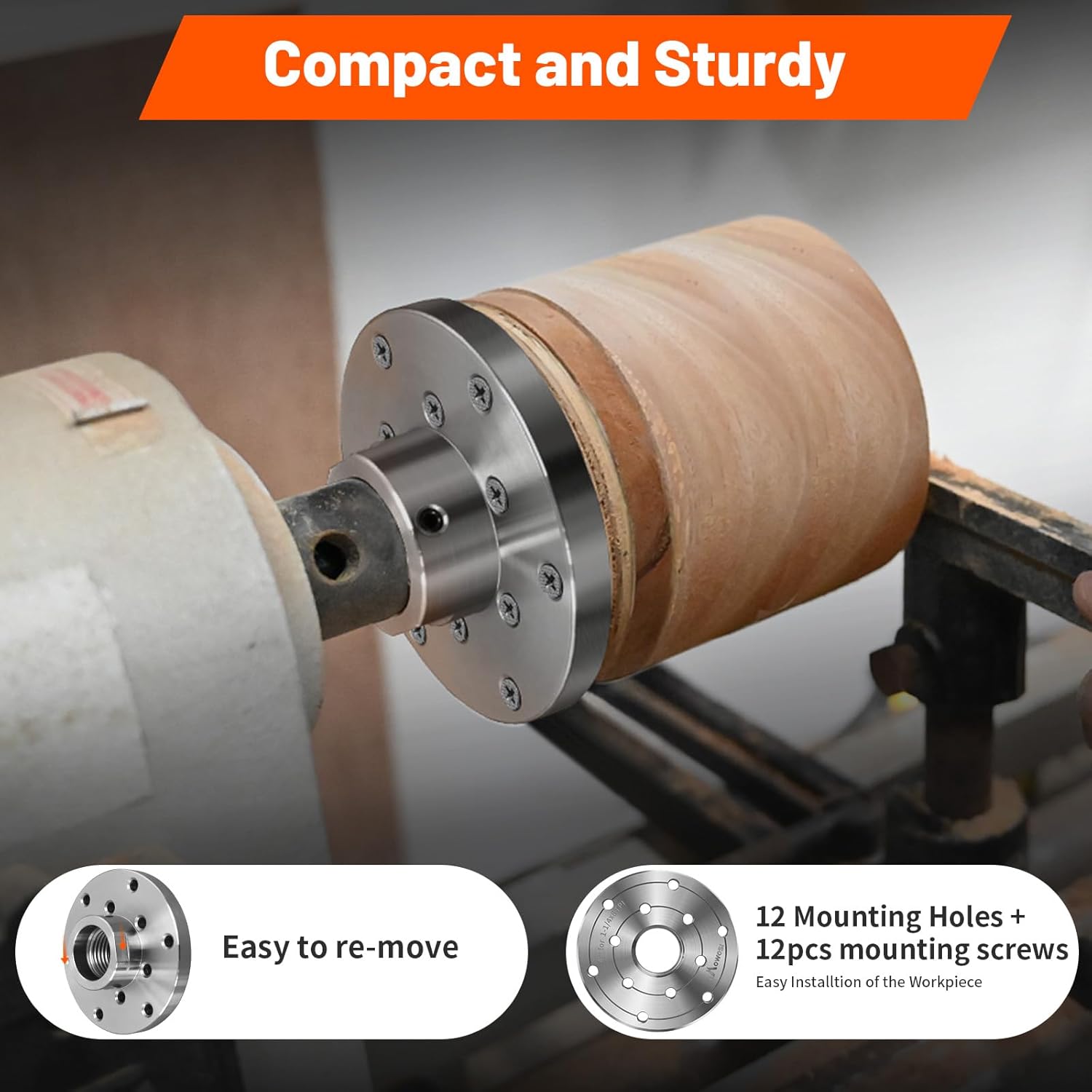 4" Wood Lathe Steel Faceplate - Fits 1-1/4" x 8TPI Spindle - Durable Lathe Face Plate for Wood Turning