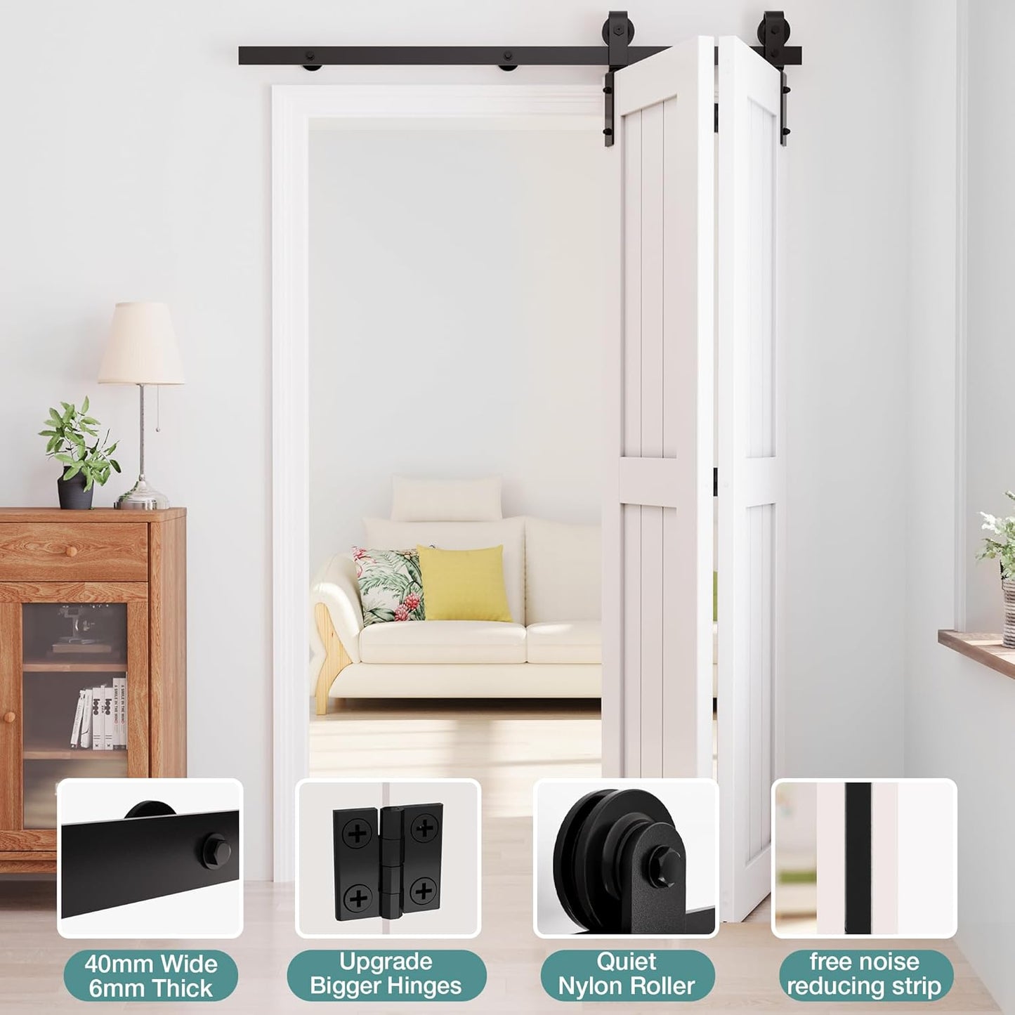 40" Bifold Barn Door Hardware Kit for 36" Closet Doors - Smooth & Quiet Sliding Track Set in Black - Easy Installation Foldable Door Hardware Without Door - WildKart
