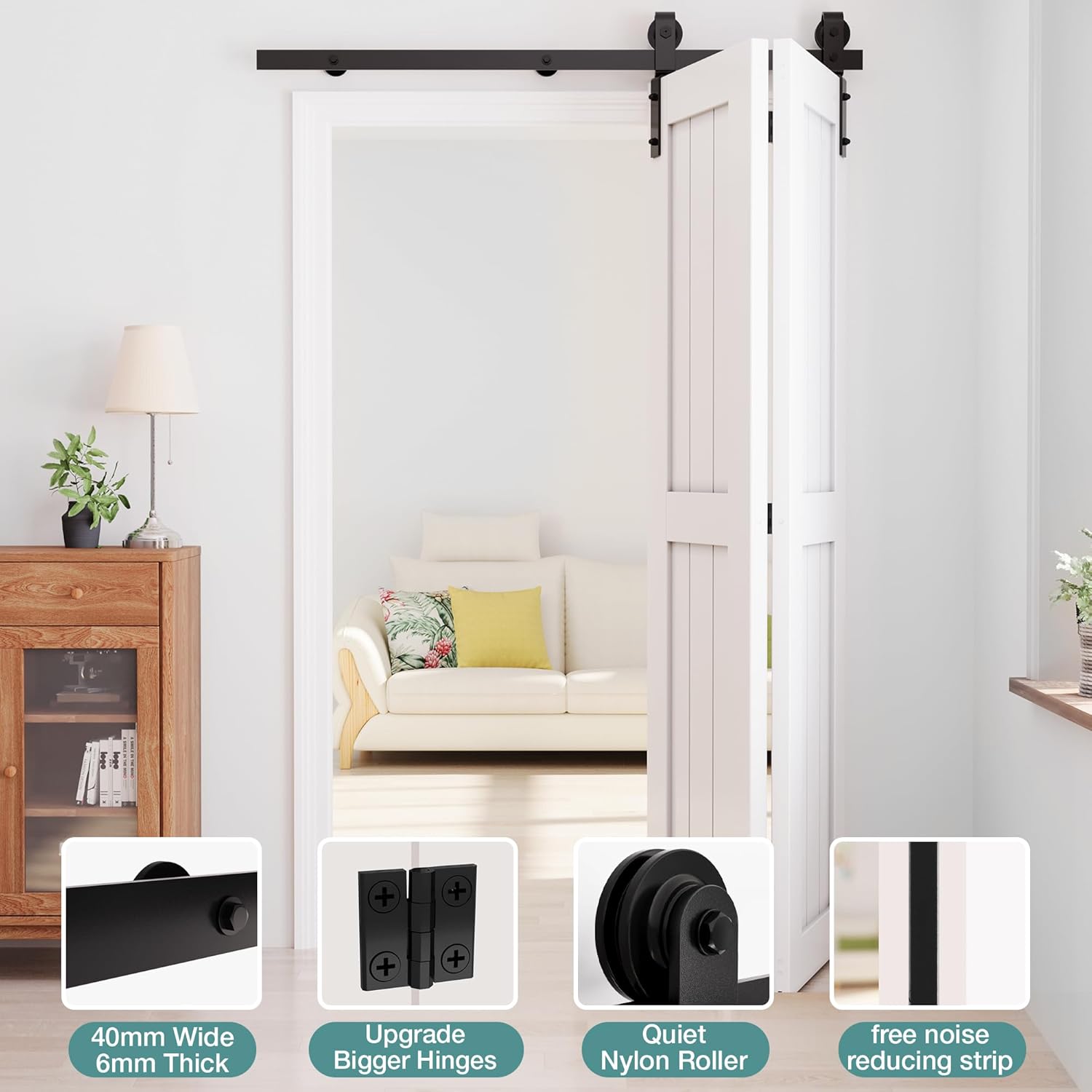 40" Bifold Barn Door Hardware Kit for 36" Closet Doors - Smooth & Quiet Sliding Track Set in Black - Easy Installation Foldable Door Hardware Without Door - WildKart