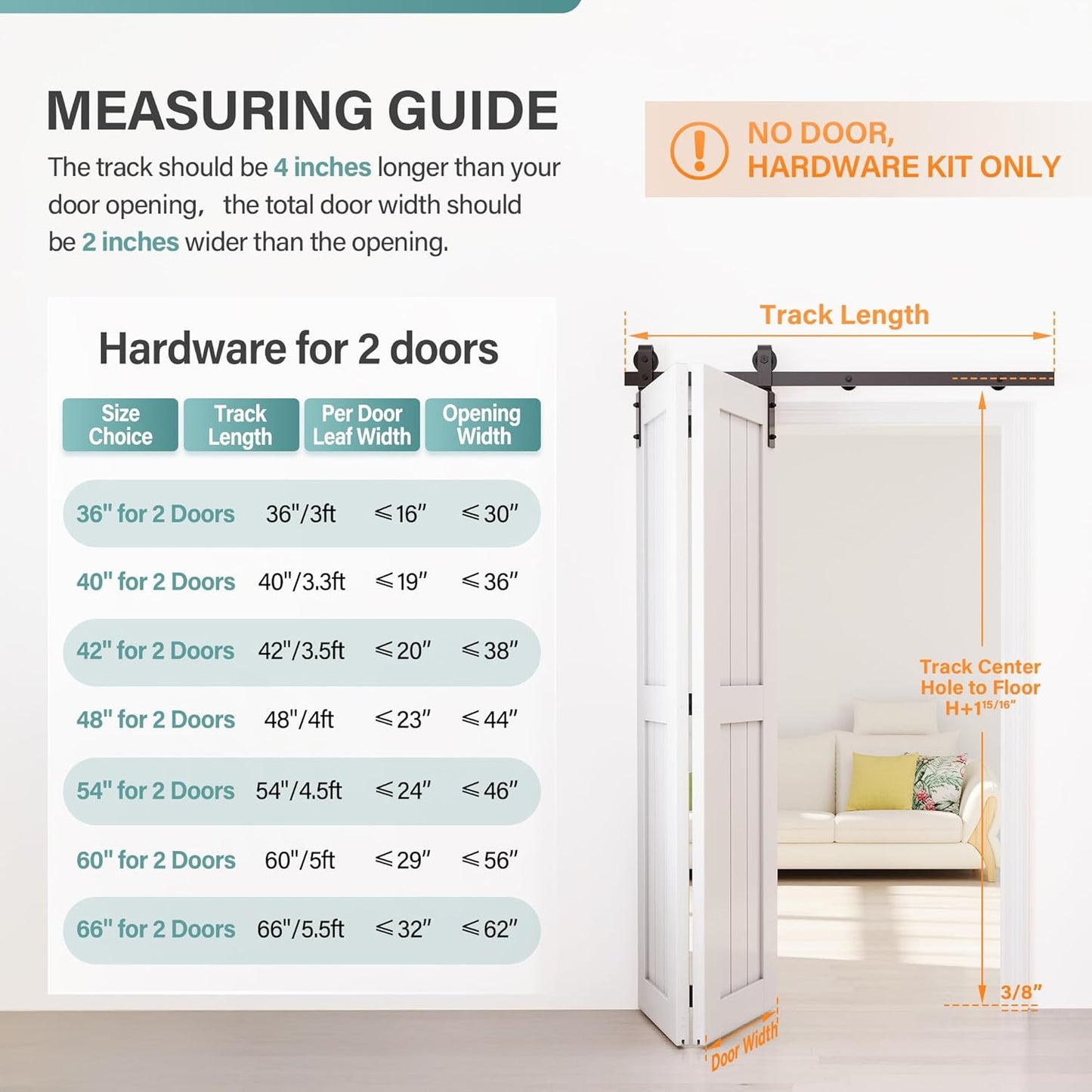 40" Bifold Barn Door Hardware Kit for 36" Closet Doors - Smooth & Quiet Sliding Track Set in Black - Easy Installation Foldable Door Hardware Without Door - WildKart