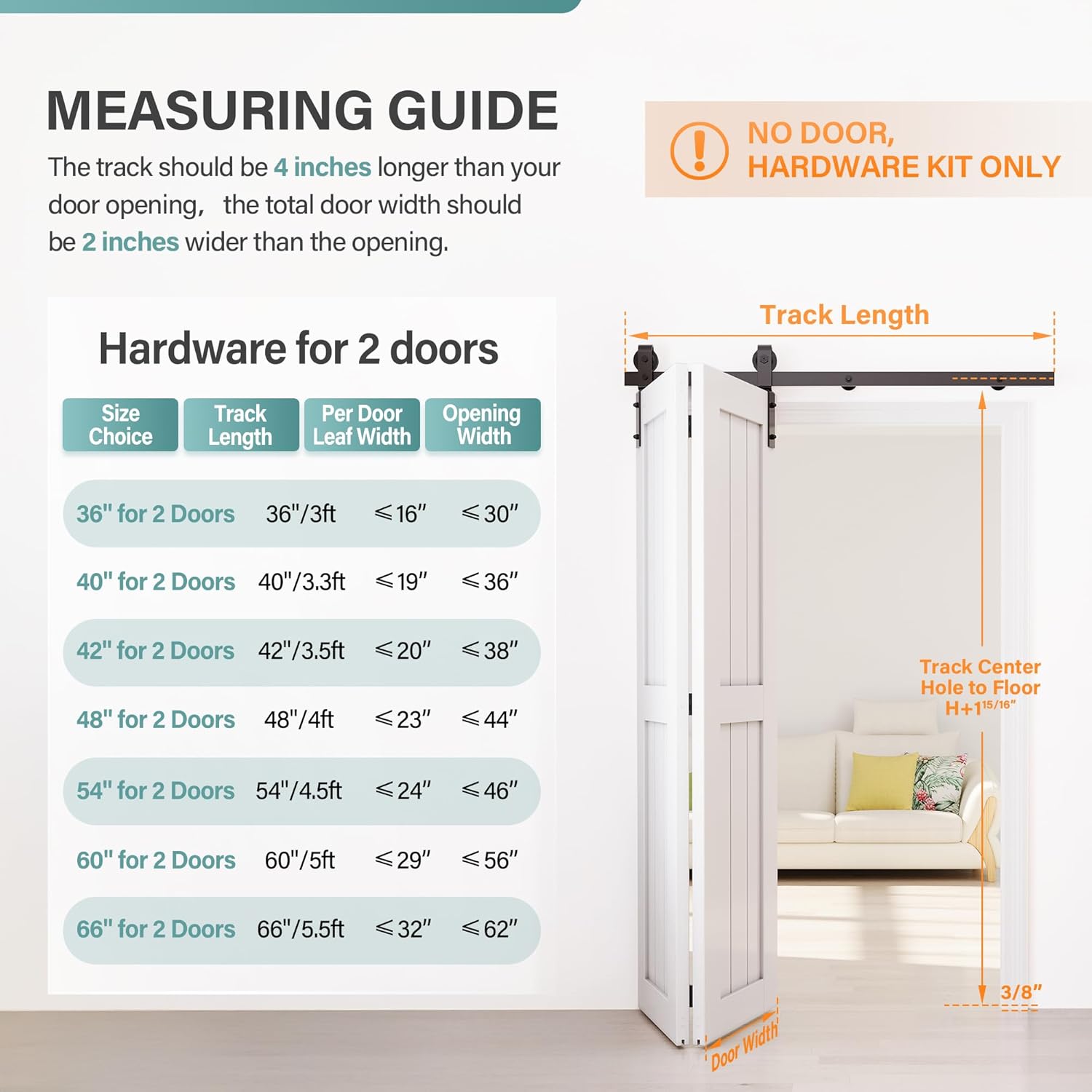 40" Bifold Barn Door Hardware Kit for 36" Closet Doors - Smooth & Quiet Sliding Track Set in Black - Easy Installation Foldable Door Hardware Without Door - WildKart