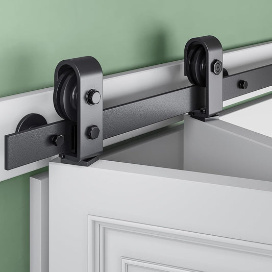 40" Bifold Sliding Barn Door Hardware Kit, Top Mount Bi-Folding Track for Double 18" Doors, Smooth & Quiet, Black - No Door - WildKart