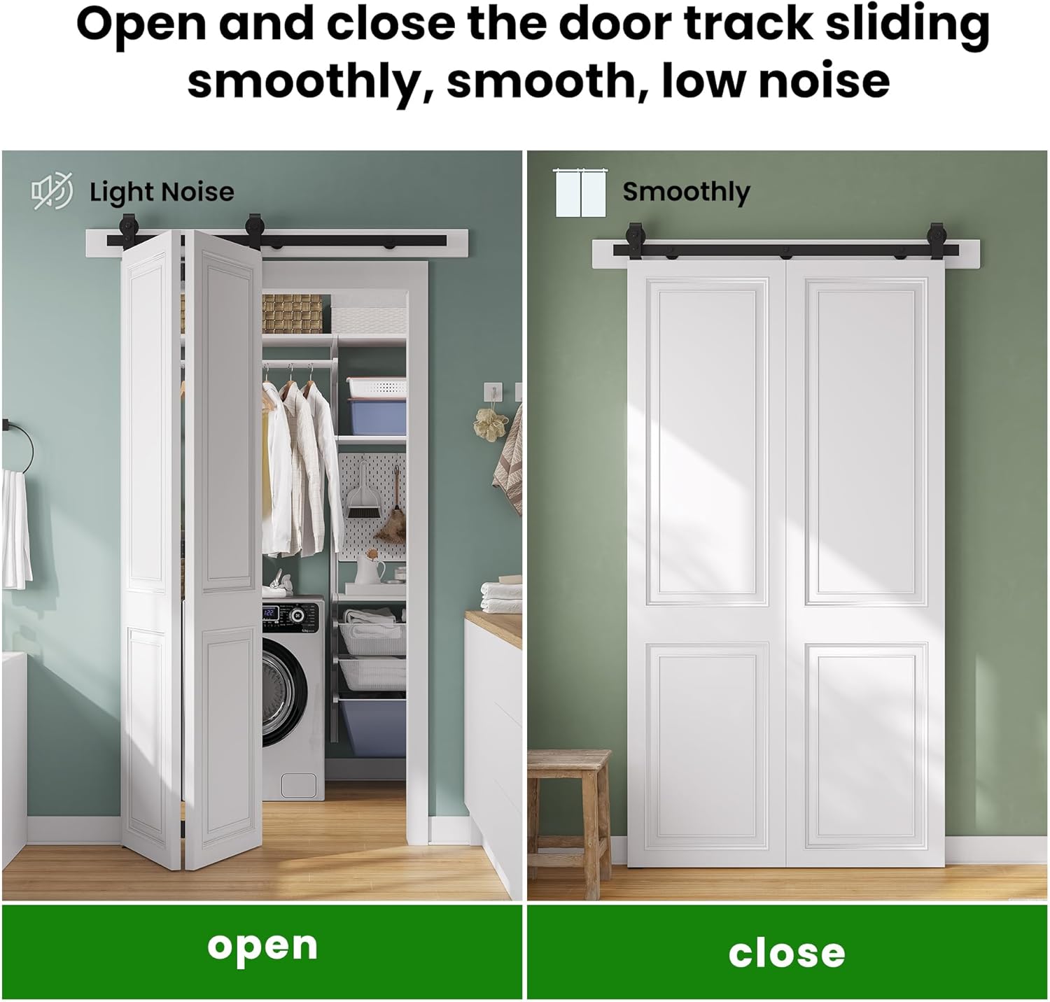 40" Bifold Sliding Barn Door Hardware Kit, Top Mount Bi-Folding Track for Double 18" Doors, Smooth & Quiet, Black - No Door - WildKart