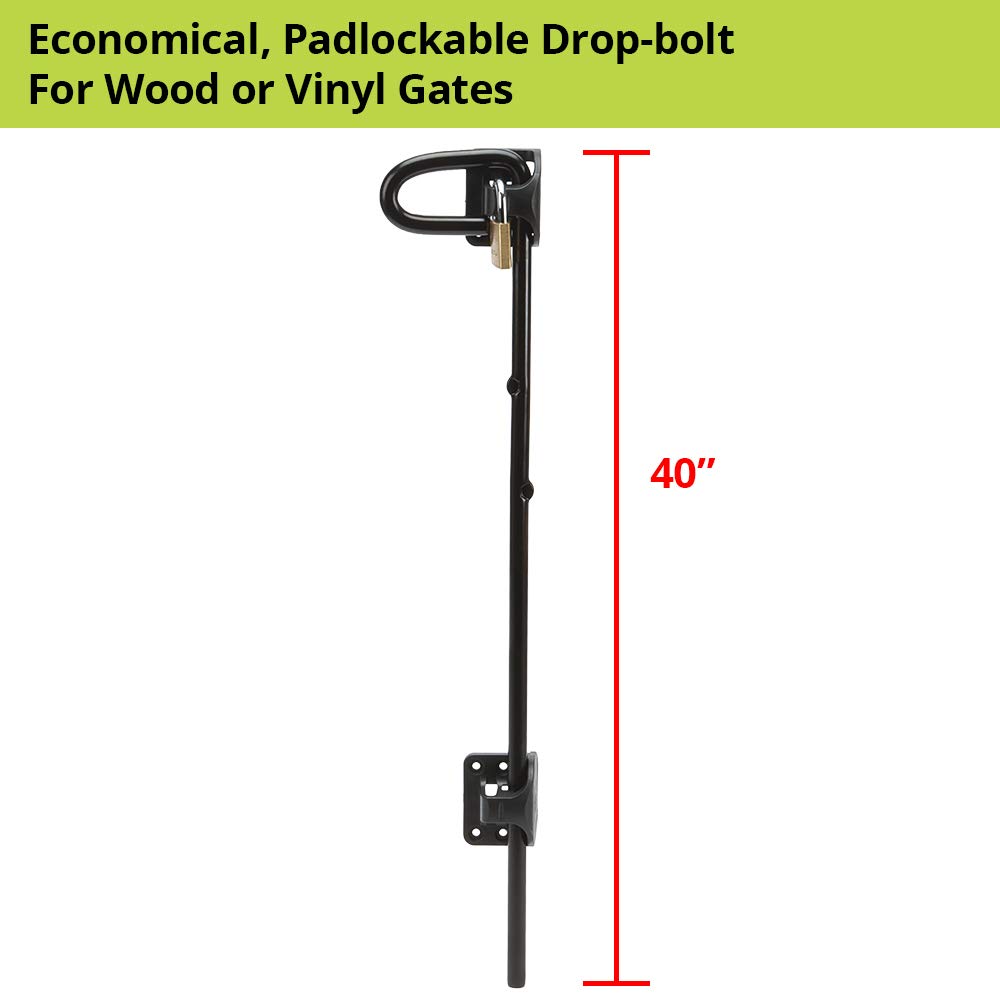 40" D&D Technologies QB240 Q-Bolt Drop Bolt for Square Post Wood & Vinyl Gates - Padlockable with Padlock Storage