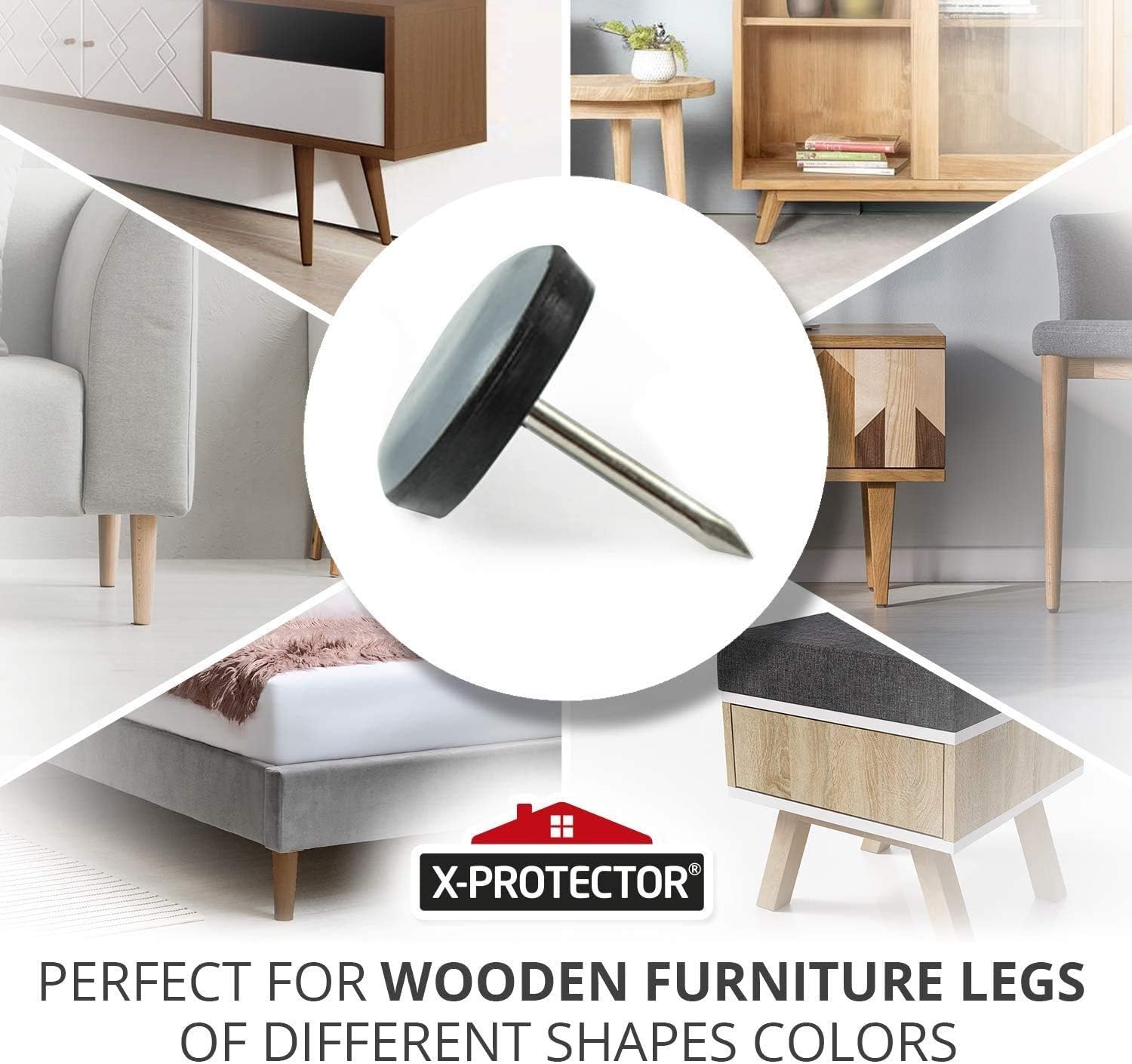 40 Grey Nail-on Chair Glides X-PROTECTOR - 1" Furniture Sliders - Premium Floor Protectors for Chair Legs - Effortless Sliding with Leg Pads to Protect Floors