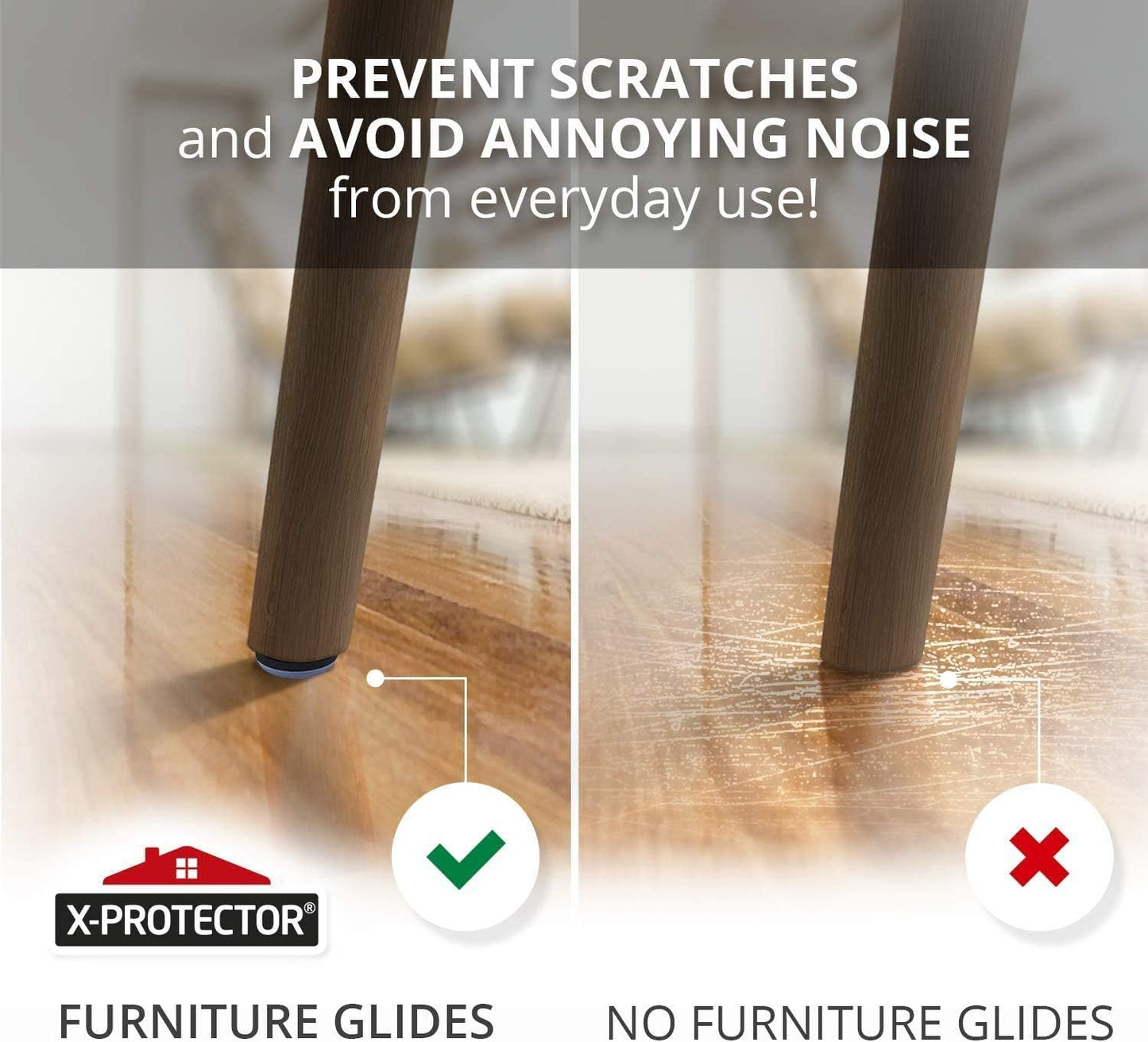 40 Grey Nail-on Chair Glides X-PROTECTOR - 1" Furniture Sliders - Premium Floor Protectors for Chair Legs - Effortless Sliding with Leg Pads to Protect Floors