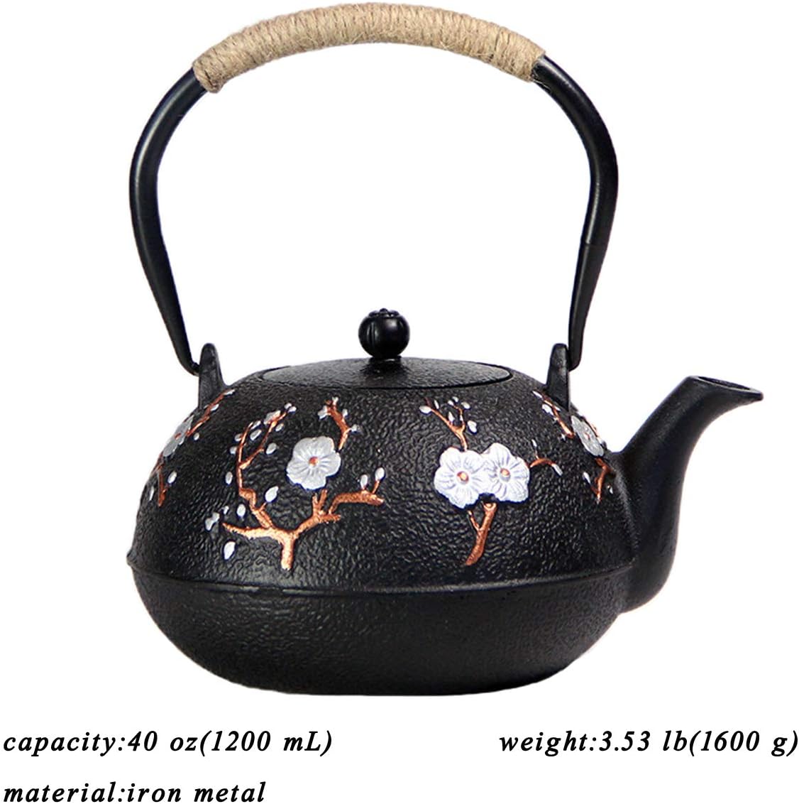 40 oz Cast Iron Tetsubin Tea Kettle with Stainless Steel Infuser - Healthy Japanese Tea Pot Workshop