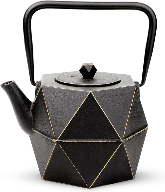 40 oz Japanese Cast Iron Teapot with Diamond Design and Infuser - Stovetop Safe Tea Kettle for Loose Tea, 1200ml Black
