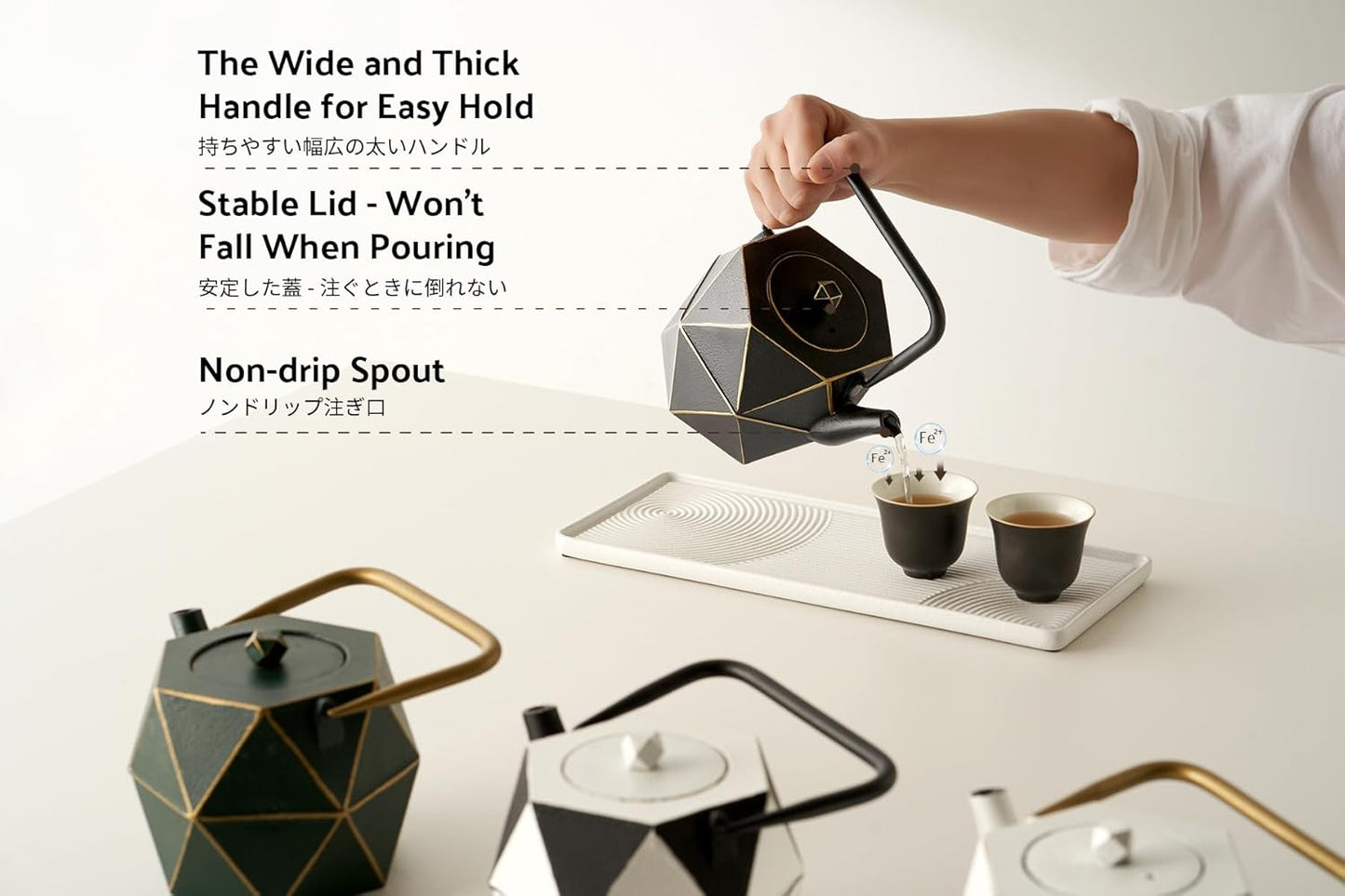 40 oz Japanese Cast Iron Teapot with Diamond Design and Infuser - Stovetop Safe Tea Kettle for Loose Tea, 1200ml Black