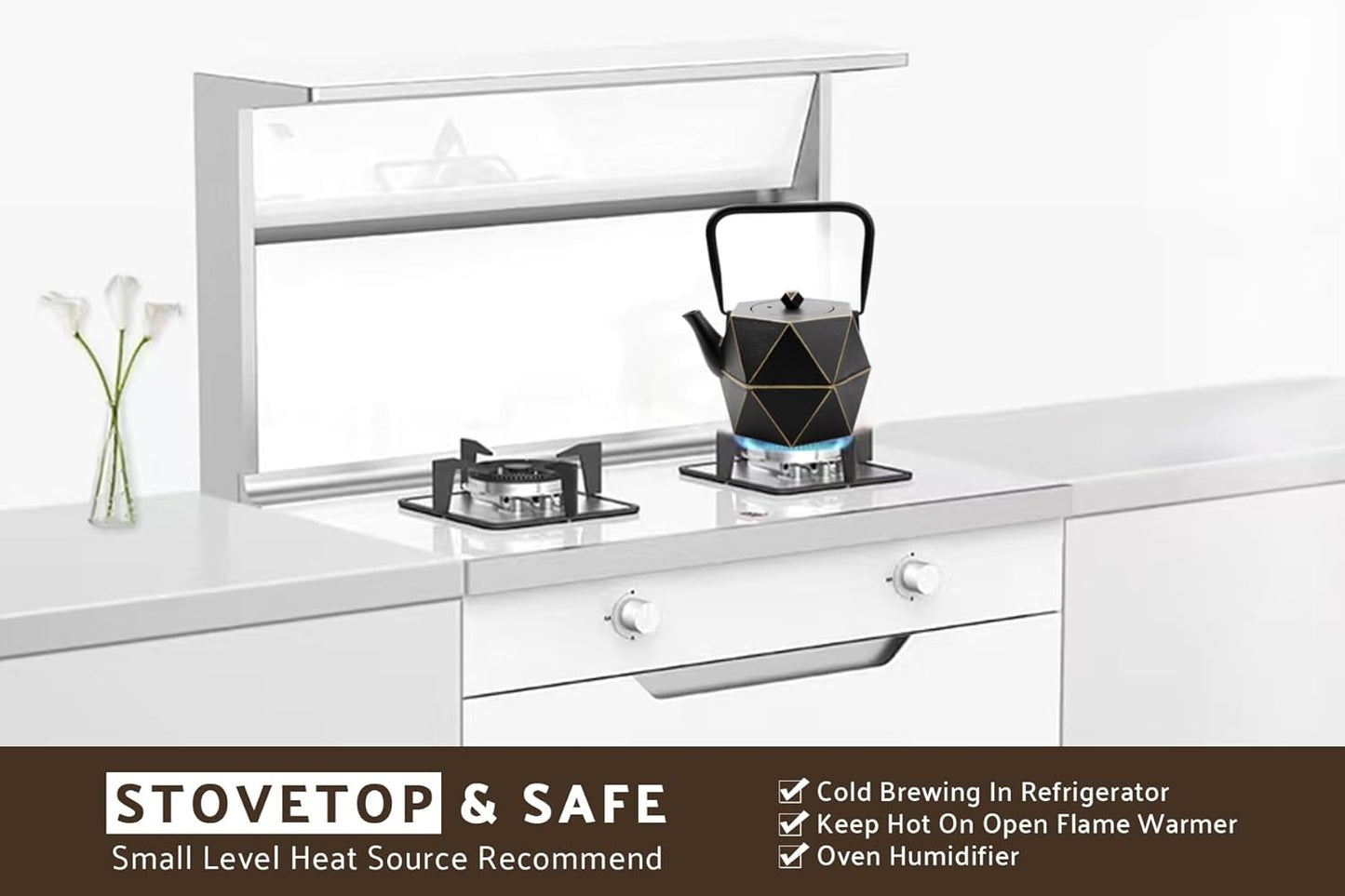 40 oz Japanese Cast Iron Teapot with Diamond Design and Infuser - Stovetop Safe Tea Kettle for Loose Tea, 1200ml Black