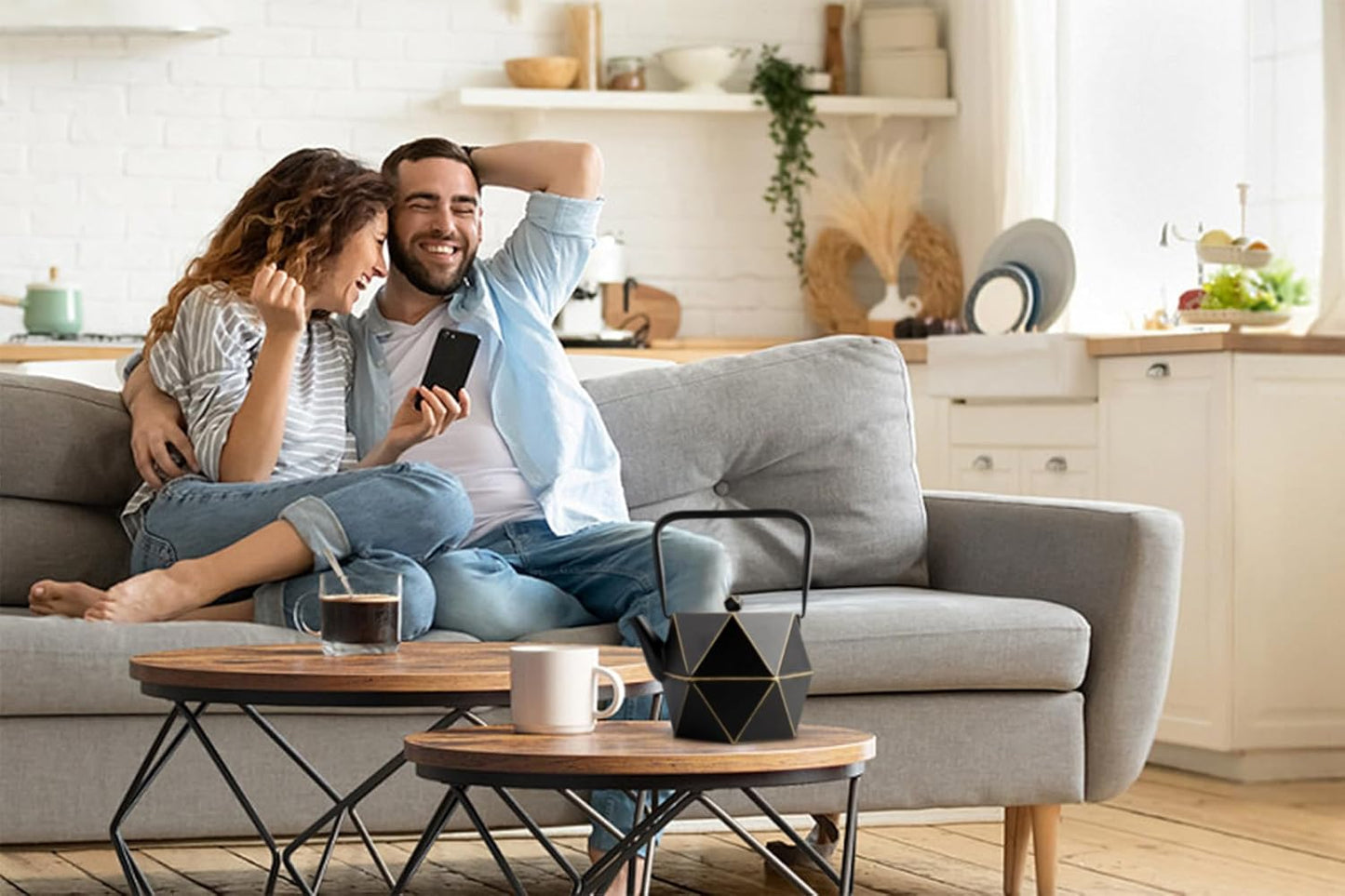 40 oz Japanese Cast Iron Teapot with Diamond Design and Infuser - Stovetop Safe Tea Kettle for Loose Tea, 1200ml Black