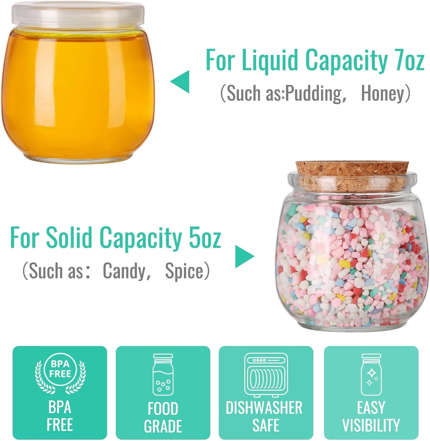 40-Pack 7 oz Glass Yogurt Jars with Cork and PE Lids for Wedding Favors & DIY Gifts